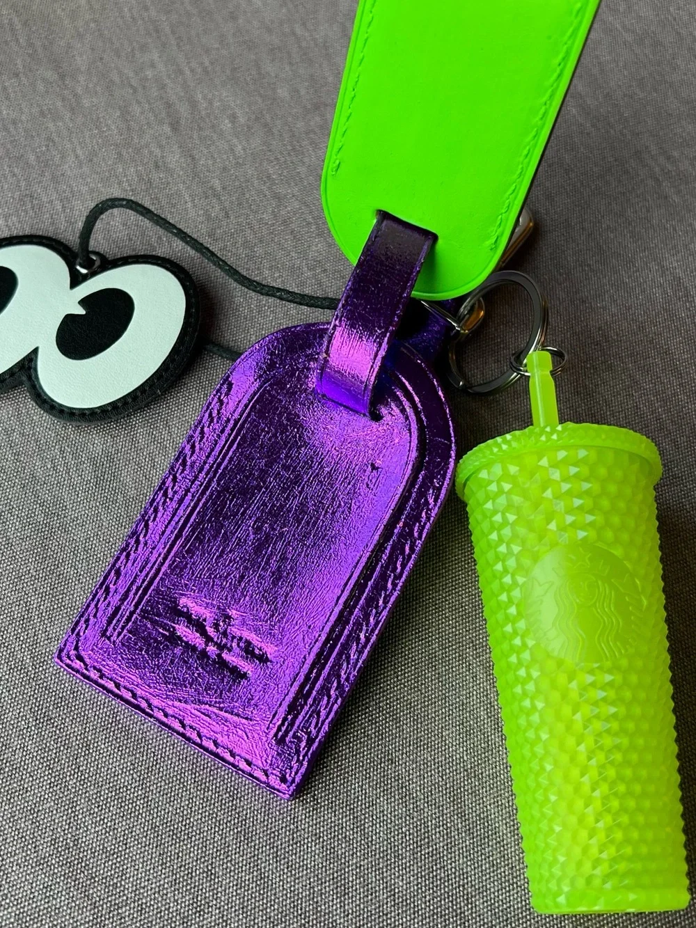 Louis Vuitton Bag Charm HALLOWEEN Starbucks Eyes Glow Dark Green Metallic Purple